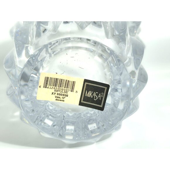 Mikasa Impulse 10" Crystal Vase XY535/626 Slovenia Heavy Clear Ribbed Vintage - Picture 9 of 14